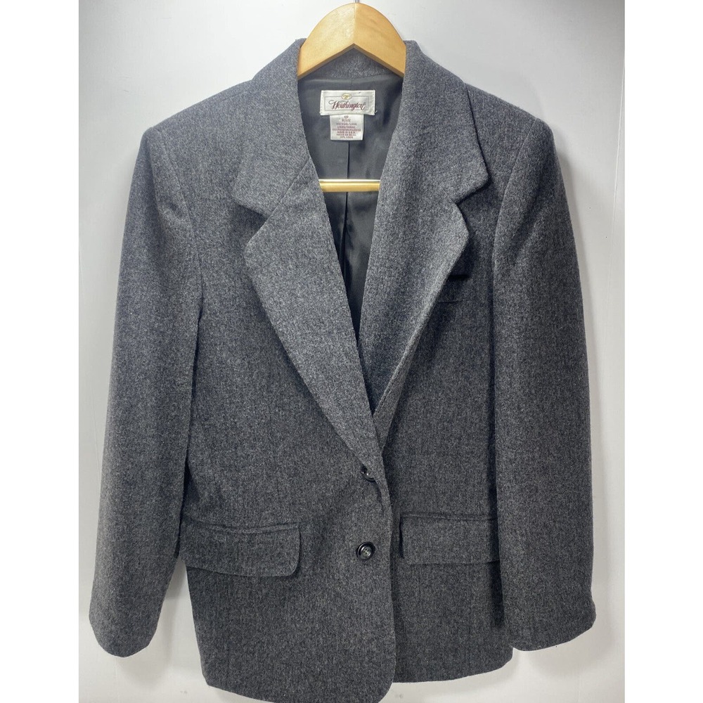 Vintage Worthington Blazer Jacket Coat 100% Wool Women Size 10P Gray USA Made